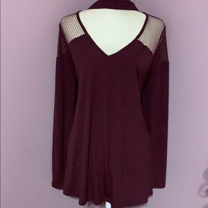 Elegant Burgundy Mesh Sleeve Top